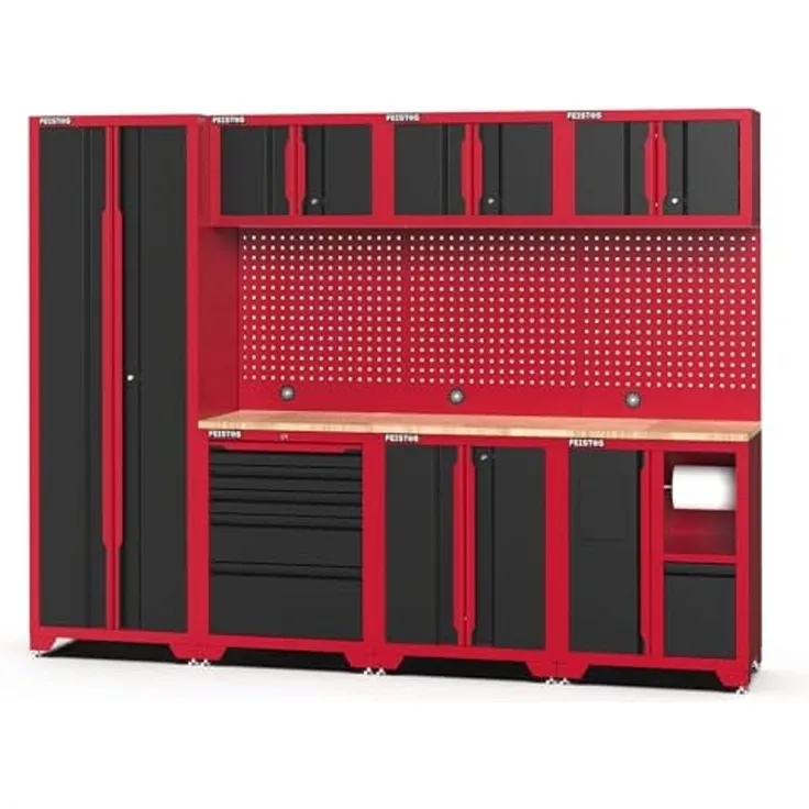 Feistos Werkstatteinrichtung "Juno 23", schwarz/rot, 264 x 46 x 198 cm (B x T x H),1 Hochschrank