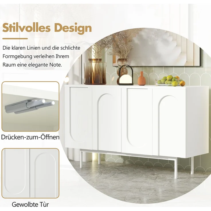 Sideboard Weiß mit gewölbten Türen, Stauraum & verstellbaren Regalen, modernes Anrichte-Design für Wohnzimmer/Esszimmer/Flur – Bild 7