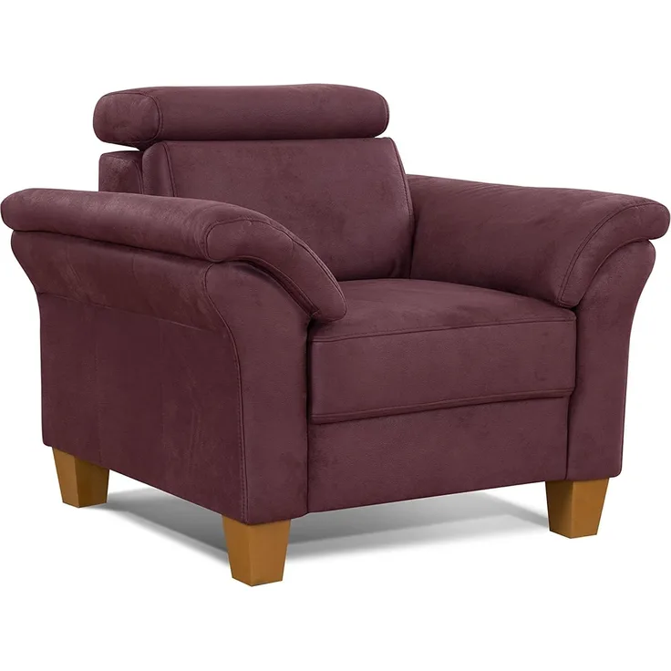Cavadore Sessel Ammerland / Polstersessel im Landhausstil mit Federkern + verstellbarer Kopfstütze / 101 x 84 x 93 / Wildlederoptik, Rot