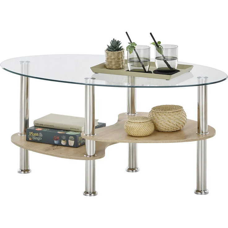 Couchtisch >PANTY< Sicherheitsglas, Ablage Artisan oder Sonoma Eiche - 42x90x55 (BxHxT) – Bild 3