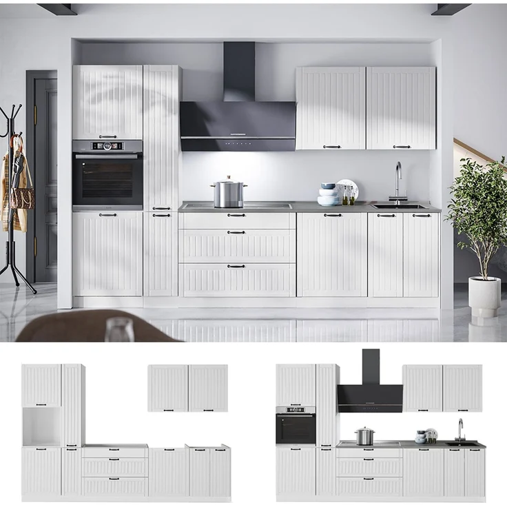 Küchenzeile Fame-Line Weiß Landhaus/Weiß 310 cm, AP Anthrazit Vicco – Bild 4