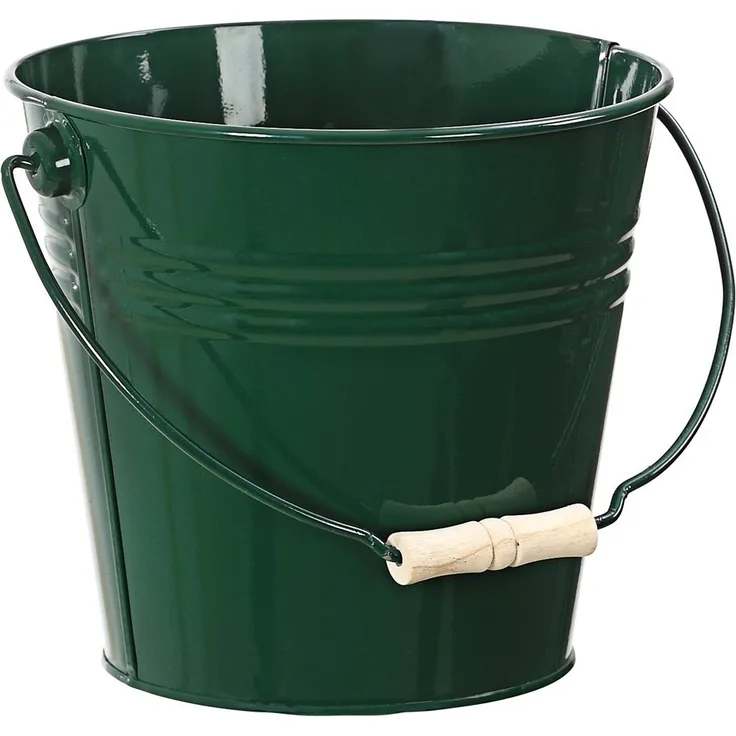 Dehner Dekoeimer, Ø 24 cm, Höhe 22 cm, Zink/Holz, dunkelgrün