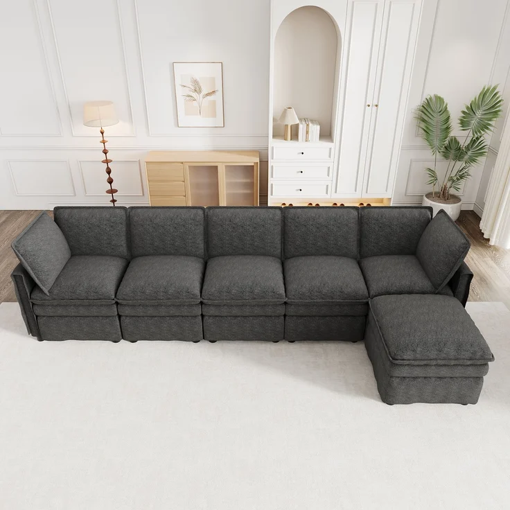 ZUBALIYA Wohnlandschaft 127x91 cm, mit Chenille - Bezug, mit Samtbezug, mit breiten Armlehnen, modular aufgebaut, Beige – Bild 8