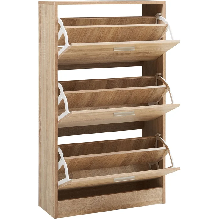 Schuhschrank Sykkylven 103x60x24 cm mit 3 Klappen Sonoma-Eiche [en. casa] – Bild 5