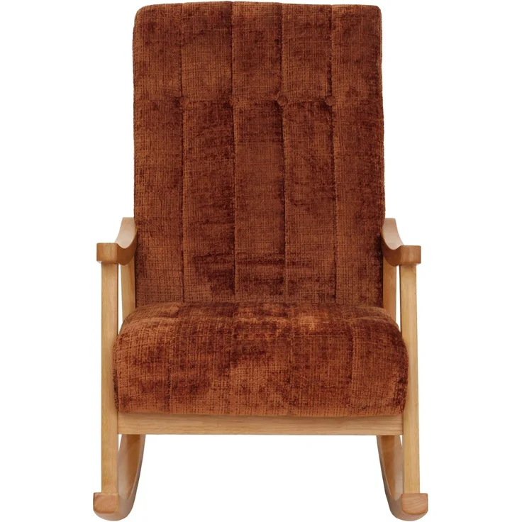 Schaukelstuhl HWC-K10, Relaxsessel, Holz FSC® Stoff/Textil Chenille (465g/m²) ~ terrakotta, Gestell natur – Bild 7