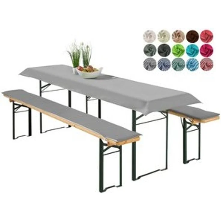 heimtexland Hussen-Set Bierzeltgarnitur Polster Deko Auflagen Set 3-tlg, 2 Bierbankauflagen mit Gummizug und 1 Tischdecke, Tischdeko Garten – Bild 6