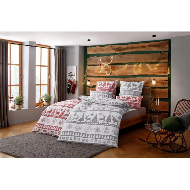 OTTO home Bettwäsche Sindbad in Gr. 135x200 oder 155x220 cm, ideal für Weihnachten, Biber, 2 teilig, Weihnachtsbettwäsche, Winter – Bild 5