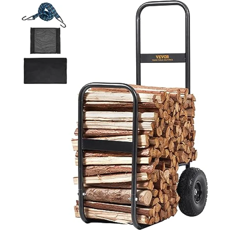 VEVOR Kaminholzregal 67 x 52 x 110 cm Brennholzwagen Pulverbeschichteter Stahl Brennholzkarre – Bild 10