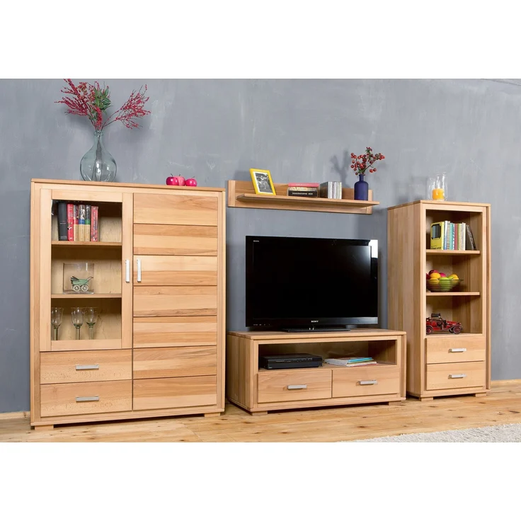 Woodline Regal 139 cm, 2 Schubladen, Kernbuche Massivholz geölt, Genf Natur, Auszug ohne Softclose 61x40x139 cm – Bild 4