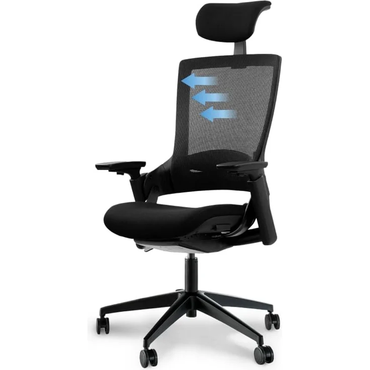 Ergotopia 'NextBack' ergonomischer Bürostuhl mit integrierter Lordosenstütze, Drehstuhl mit 3D Armlehnen & verstellbarer Kopfstütze, Schwarz – Bild 1