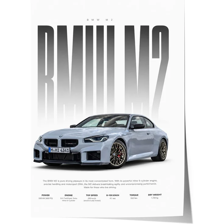 Sportwagen Coupé Poster Hellgrau · Geschenkidee · Performance Auto Wandbild · Deko Print ohne Rahmen - 40x50cm