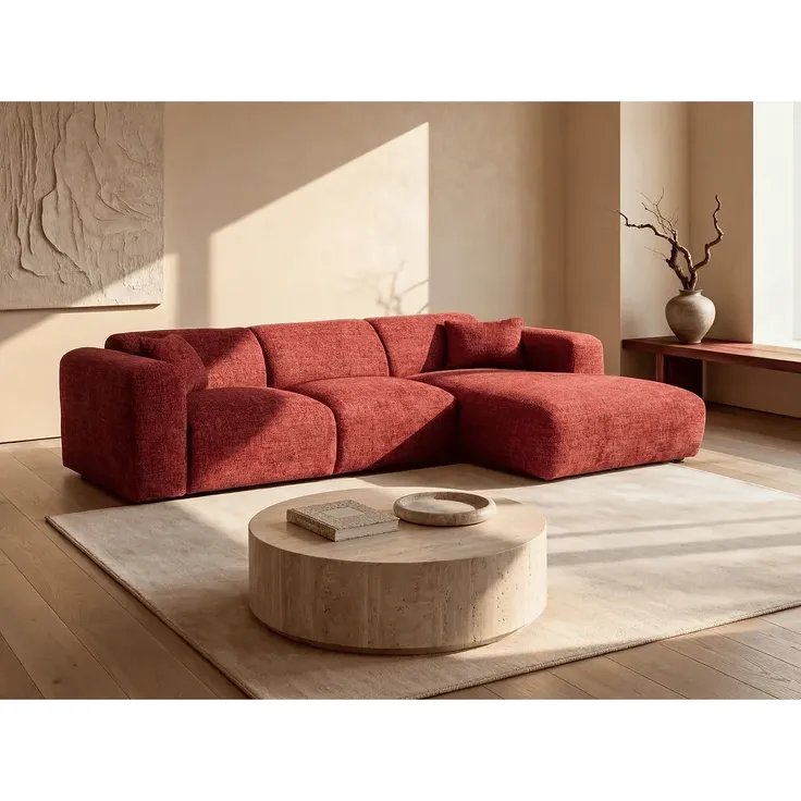 Vente-unique - POGNI Sofa StoffStoff Rot - B 165 cm x H 73 cm x L 280 cm