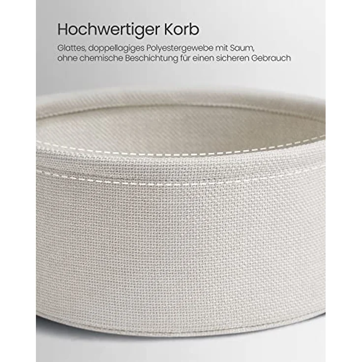 VASAGLE Beistelltisch rund, Kleiner Tisch, Couchtisch klein, Wohnzimmertisch, Korb aus Stoff, Stauraum für Wohnzimmer Schlafzimmer, Nachttisch modern, zementgrau-cremeweiß LET223G49 – Bild 7