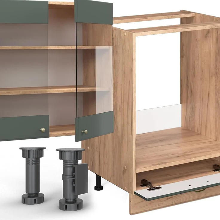 Eckküche Fame-Line Grün-Gold Landhaus/Goldkraft Eiche 347 x 257 cm ohne Arbeitsplatte Vicco – Bild 6