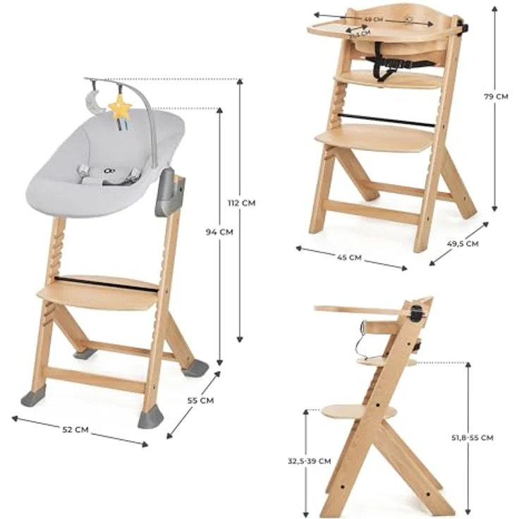 Kinderkraft Kombihochstuhl Set: Kinderstuhl ENOCK + Babywippe CALMEE GREY (Set, 2 St), mitwachsend – Bild 11