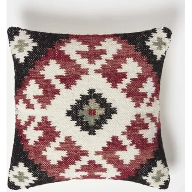 Homescapes Dekokissen Kelim-Kissen Tawa schwarz-creme-rot – Kissen 45 x 45 cm mit Füllung – Bild 1