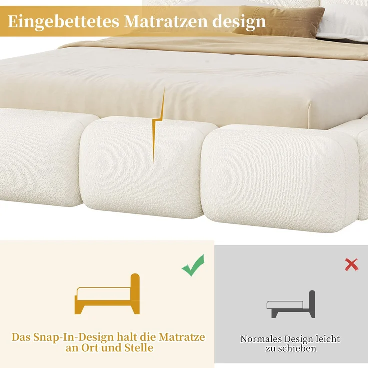 Gepolstertes Doppelbett, 180 x 200 cm, hydraulisch verstellbar, wolkenförmiges Bett, Stauraumbett, Bubble-Design, mit Lattenrost, Kopfteil und großem Stauraum, gepolstertes Kopfteil, weißer Schlingenveloursstoff. – Bild 5
