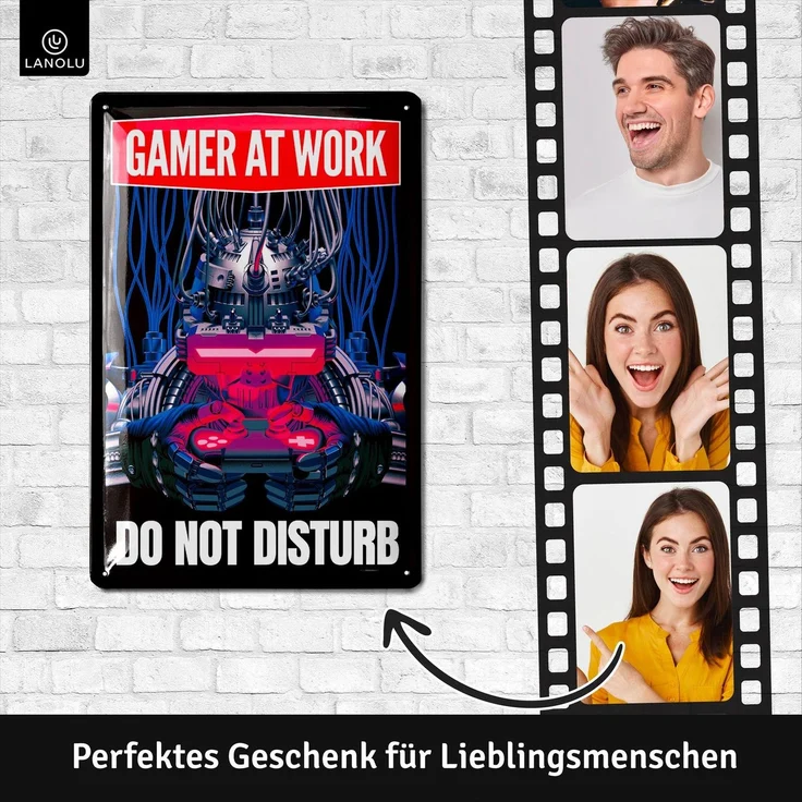 LANOLU Blechschild Gamer at work mit Controller - 20x30cm – Metall – Mehrfarbig – 20163 – Bild 3