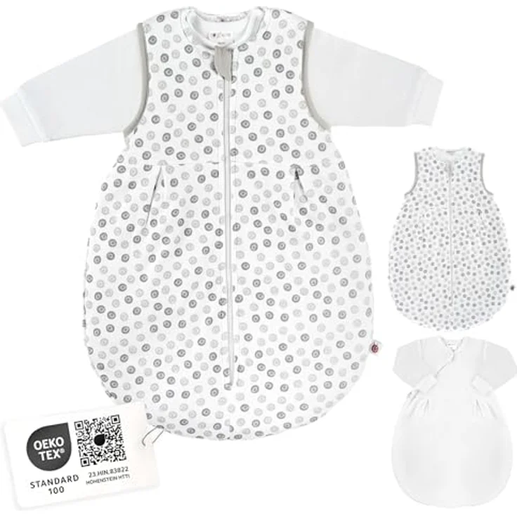 Coconette 2-tlg. Schlafsack-Set Circle Weiß Grau, 2in1 Babyschlafsack mit langärmeligen Innensack und gefüttertem Außensack, Gr. 50/56 – Bild 1