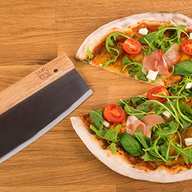 Blumtal Pizzaschneider Premium Wiegemesser, 32cm Edelstahlklinge, 1,2mm Klingenstärke, Ergonomischer Holzgriff – Bild 5