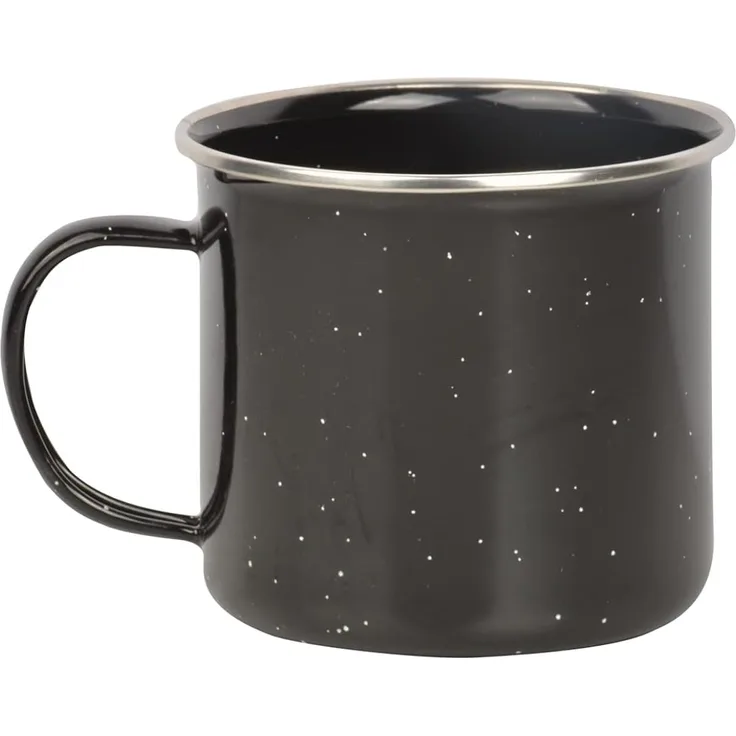 Esschert Design Emaille Becher, Tasse, in schwarz, Rand silbern, 13 x 10 x 8,7 cm