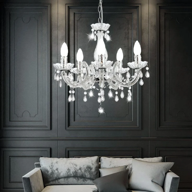 Kronleuchter, Lüster, Kristalle, klar, 5-flammig, H 128 cm – Bild 8