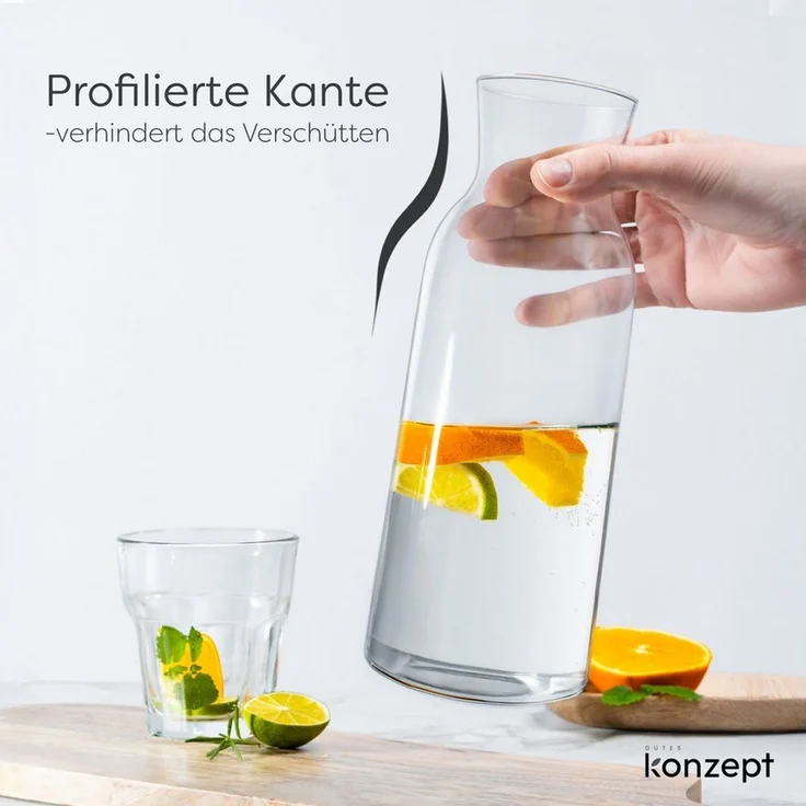 KONZEPT Wasserkaraffe Karaffe Glaskaraffe Transparente 1 Liter, (3-tlg), ideal für Wasser, Saft, Wein, Limonade, Coctails und Milch – Bild 3