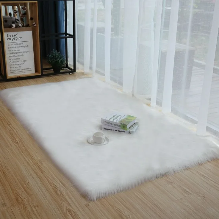 1 Stück Plüschteppich, flauschig, Nachttisch- & Schlafzimmer-Teppich, 40x60 cm, Weiß