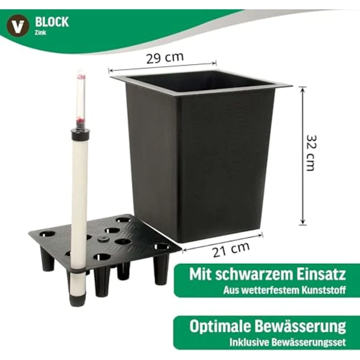 VIVANNO Pflanzkübel Zink BLOCK Säule, Anthrazit Matt 29 x 29 x 80 cm (mit Einsatz) – Bild 6