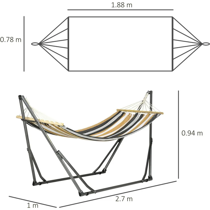 Freistehende Hängematte mit klappbarem Ständer, Baumwoll-Liegefläche und Stahlgestell, grau – Bild 5