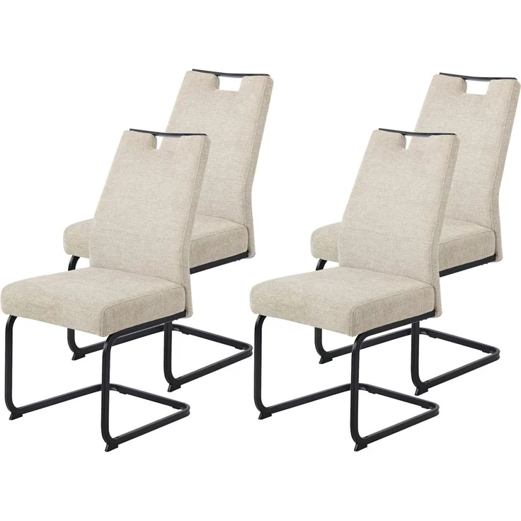 Hela Tische, 4er Set Esszimmerstuhl Freischwinger Kerstin, Bezug Webstoff Beige, Vierkantgestell + Griff Schwarz, Komfortsitz Federkorb, 140kg belastbar – Bild 5