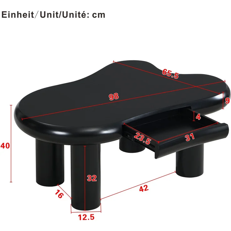 Couchtisch 98x65,5x40 cm, Schwarz modernes wolkenförmiges Design mit Schublade & LED-Beleuchtung – Bild 9