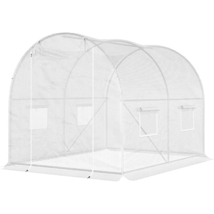 Wohnora-Tunnelgewächshaus, 6 m² (3 m L x 2 m B x 1,9 m H), verstärkter, verzinkter Stahl, 2,4 cm Durchmesser, Fenster und Tür aus hochdichtem PE Weiß,H 1900cm x T 1550cm x B 2000cm,Weiß – Bild 3