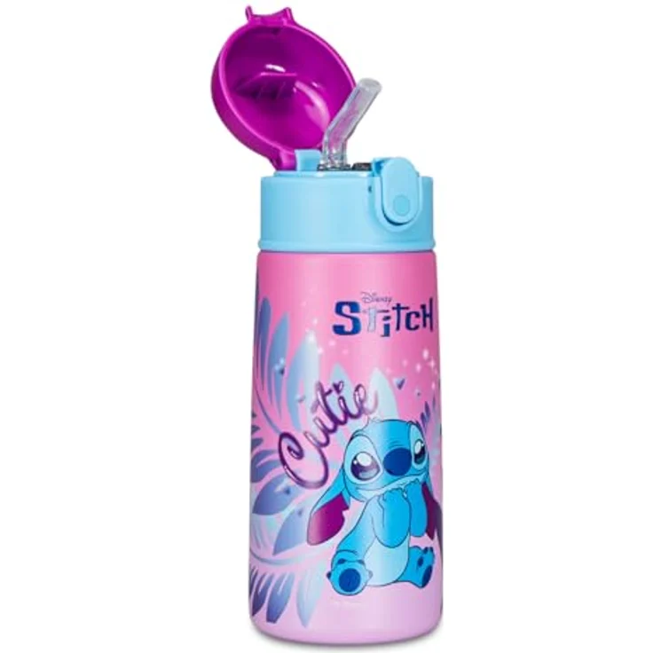 Seven Lilo & Stitch Trinkflasche, Thermosflasche, Wasserflasche, Thermosflasche aus Edelstahl, BPA-frei, 500 ml, Silikondeckel, Kinder, Jungen, Mädchen, Geschenkidee, rosa – Bild 2