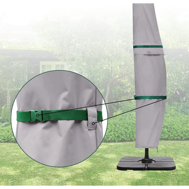 Sekey Ampelschirm / Sonnenschirm Schutzhülle mit Stab, Abdeckhauben für Gartenschirm mit Belüftungsöffnungen, Abdeckung für Kurbelschirm / Balkonschirm, 100% Polyester, wasserdicht, Hellgrau – Bild 4
