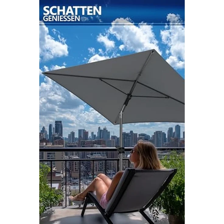 4smile Sonnenschirm Balkon SunnyShade, Sonnnenschutz Balkon SET 3-in-1, Anthrazit - UV50+ SunnyGuy Sonnenschirm rechteckig 200x125 cm + Sonnenschirmhalter Balkongeländer + Sonnenschirmhülle – Bild 3
