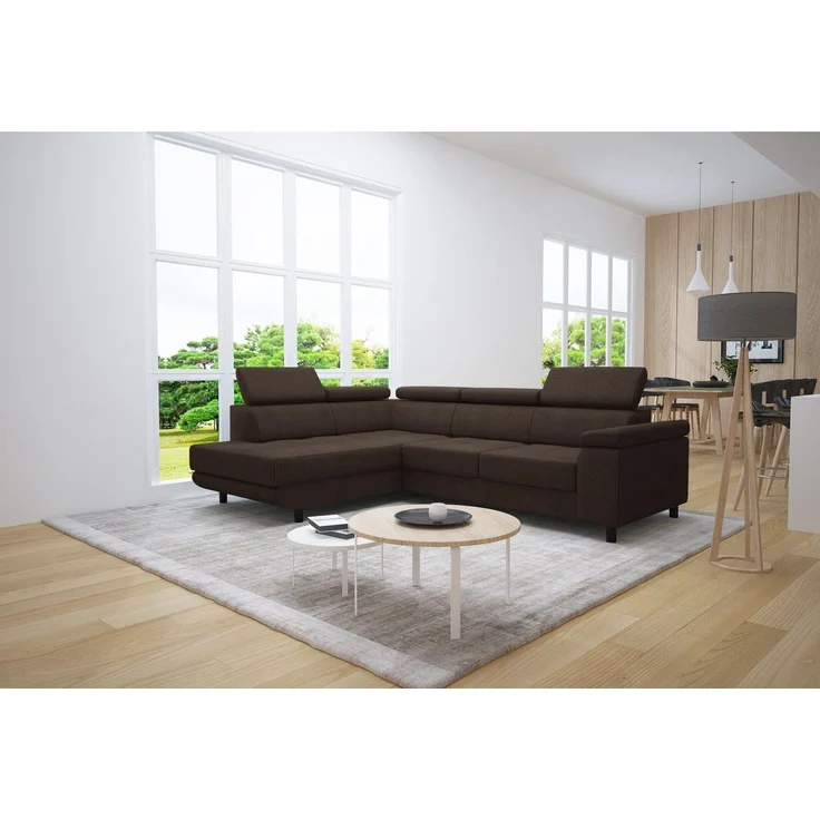 thematys Ecksofa LUNA L 250 x 183 cm, mit Schlaffunktion, mit Bettkasten, mit verstellbaren Kopfstützen, Braun (Poso 06), Ausrichtung Links – Bild 1