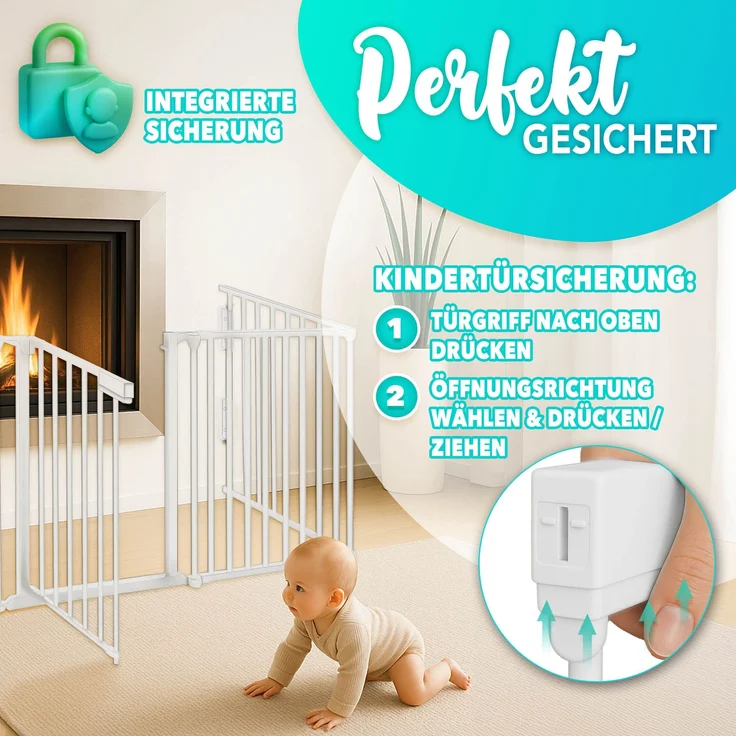 KIDUKU Kaminschutzgitter 180 cm Weiß Baby Absperrgitter Ofenschutzgitter Laufstall Türschutzgitter – Bild 3