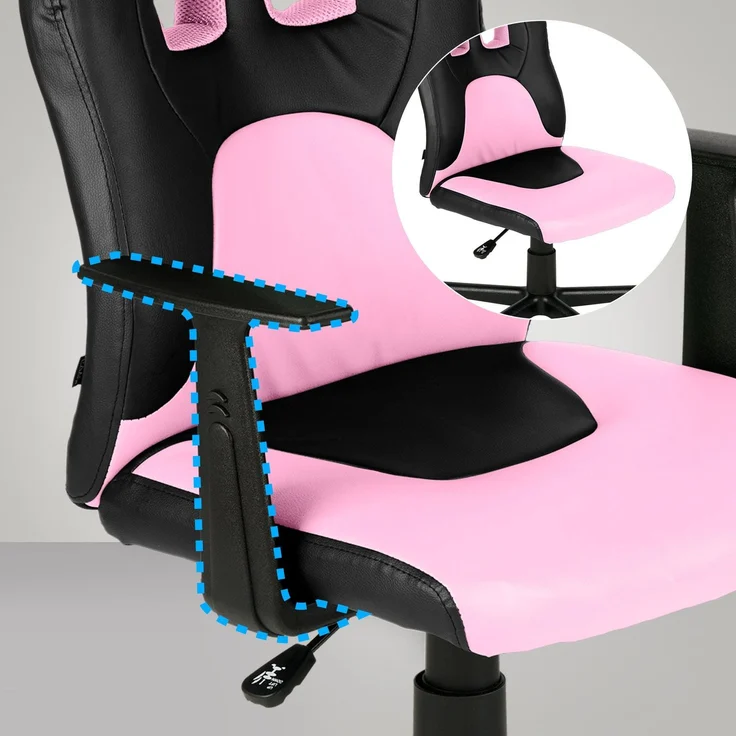 Kinder Bürostuhl MIA - 83x56x59, Schwarz/pink Kunstleder Kunststoff Gestell ergonomische Bürostühle Homeoffice Stuhl mit Rollen – Bild 5