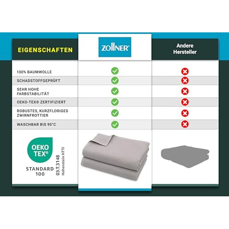 Zollner Saunatuch, 70x180 cm, grau, Oeko-Tex® Standard 100, saugstark aus 100% Baumwolle, Waffelmuster, pflegeleicht – Bild 5