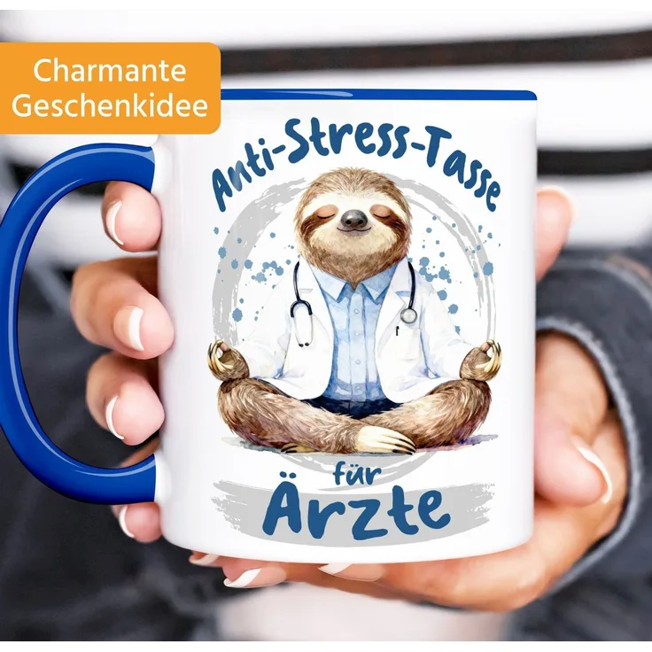 MoonWorks Tasse Kaffee-Tasse Geschenk Ärzte Anti Stress Bürotasse Faultier Lustig, Keramik