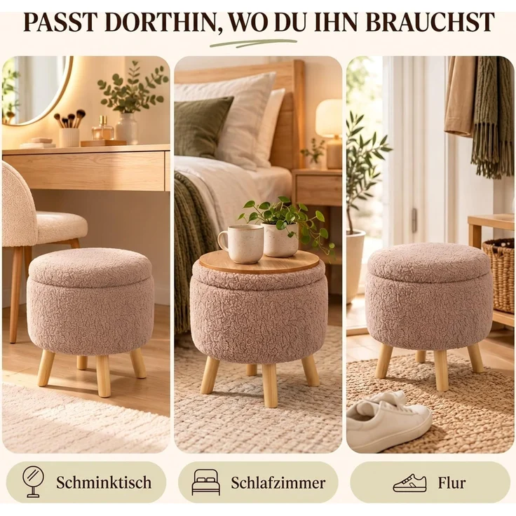 Relaxdays Hocker mit Stauraum Teddystoff – Bild 10