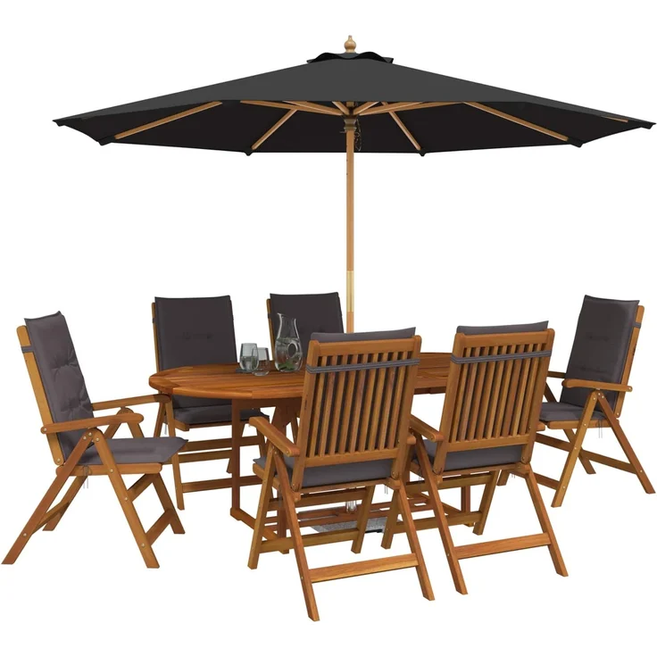 vidaXL Essgruppe für draußen mit Sonnenschirm 8 stk. 6-Sitzer 3438544 – Bild 3
