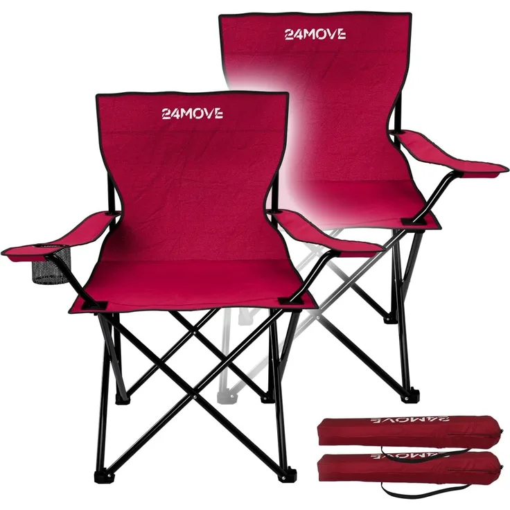 24Move Campingstuhl 24MOVE® Campingstuhl faltbar,2er Set,Anglerstuhl,Liegestuhl,Getränke (bis max. 100 kg), mit Tragetasche, rot, Klappstuhl, bis 100kg belastbar
