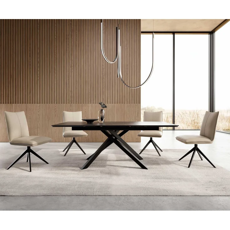 Esstisch Edge 200-300x100 Keramik Laminam®Noir Desir Braun Kreuzgestell Rechteck Schwarz ausziehbar – Bild 5