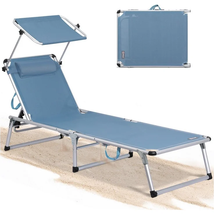HOMECALL Gartenliege Leicht Sonnenliege Klappbar Alu Liegestuhl Strandliege, 1-tlg, 5 fach Verstellbare Rückenlehne, Sonnenschutzdach, bis 136KG – Bild 5