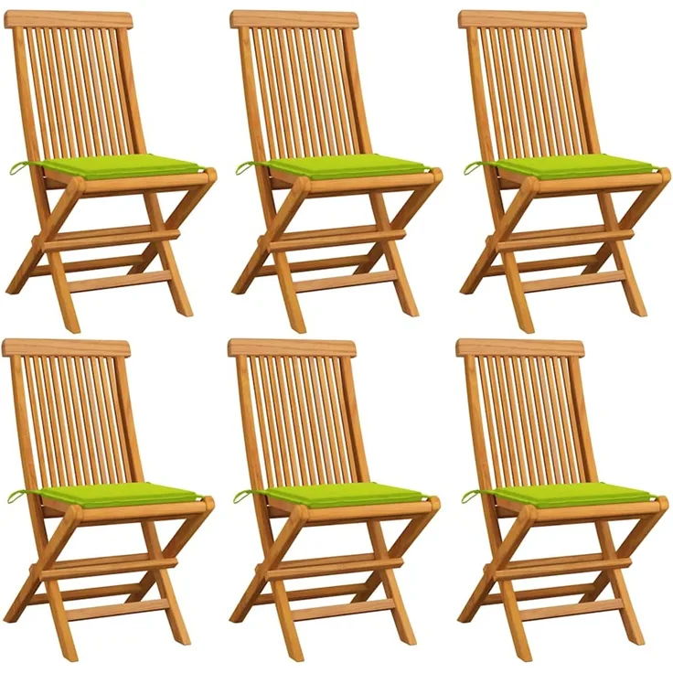 vidaXL Klappstühle mit hellgrünen Kissen, 6 Stück, Massivholz Teakholz 3065601