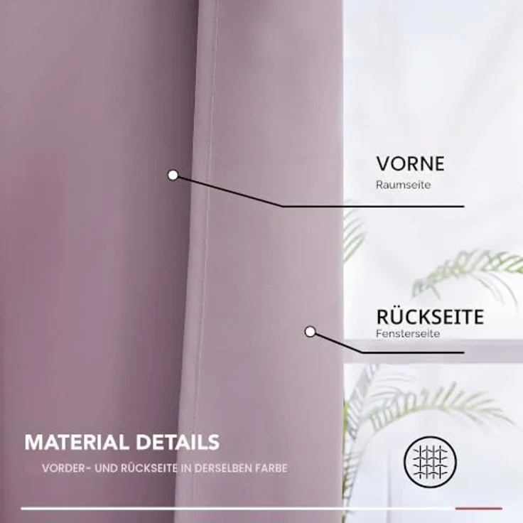 Deconovo Gardinen Kräuselband für Schienensystem Thermovorhang Hellpink | 2er Set, H 160 x B 132 cm, Blackout Curtain, Schlafzimmer Gardinen, Vorhänge Kurz, für Schienensystem, Schallschutz Vorhang – Bild 9