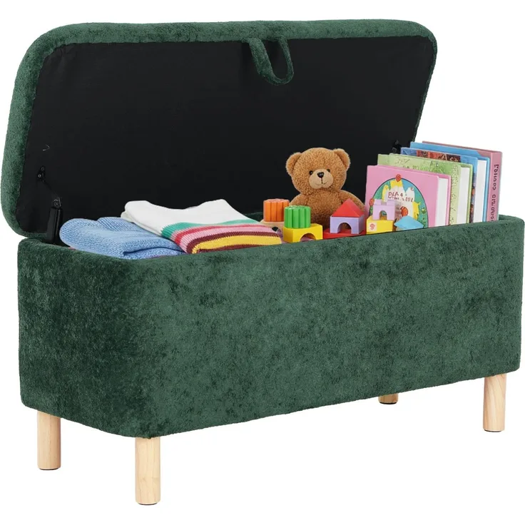 COLAMY Große Ottomane Aufbewahrungsbox für 80L, Ottomane Aufbewahrungsbank aus Holz mit rutschfesten Polstern und Klappdeckel, Fußhocker für Wohnzimmer, Schlafzimmer, Grün