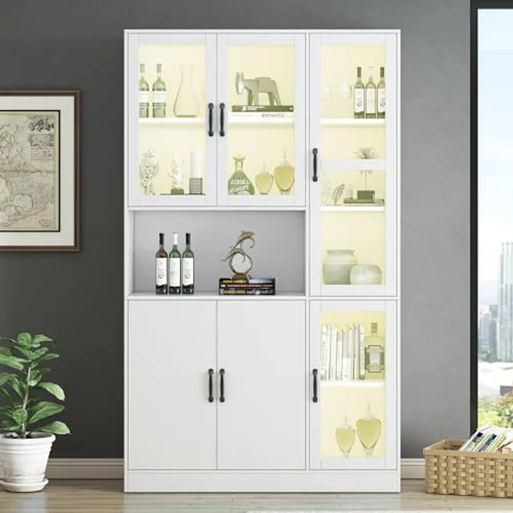 Ball & Cast Standvitrine mit Beleuchtung und Einlegeböden - Vitrine für Wohnzimmer, Schlafzimmer & Büro, Weiß – Bild 3